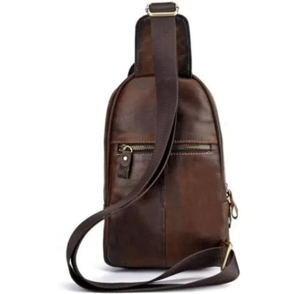 LEATHER Sling Bag Crossbody Backpack for Men Women 16coffee - Picture 3 of 8